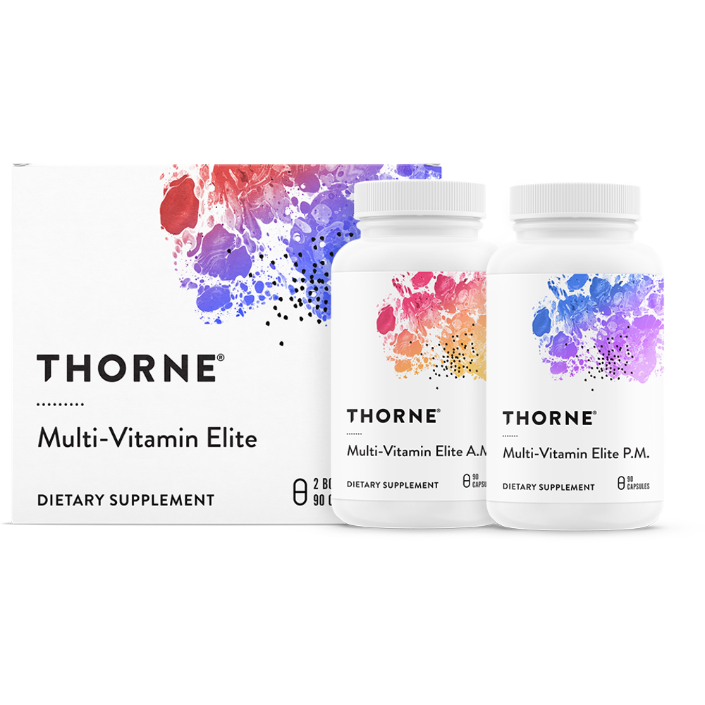 Thorne Multi-Vitamin Elite AM PM box and bottles