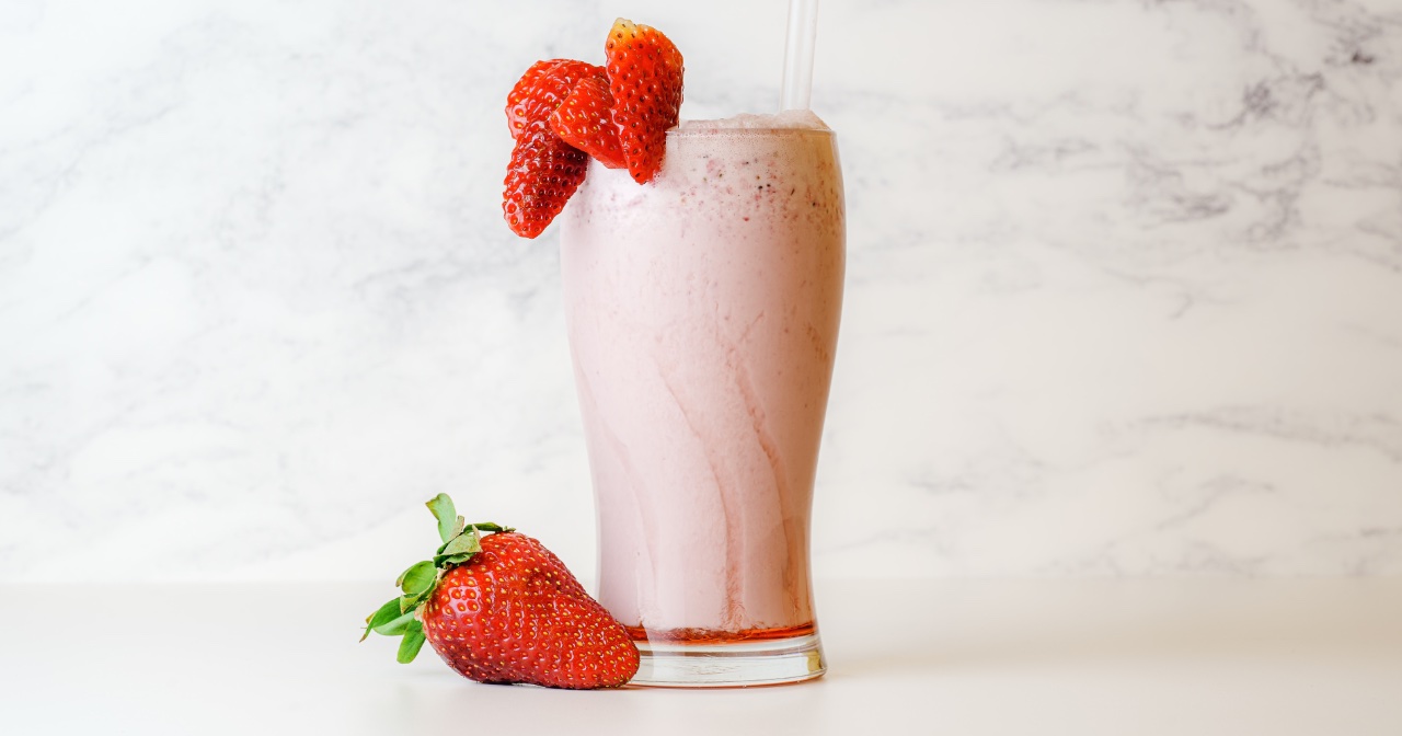 Strawberry protein shake with granite background