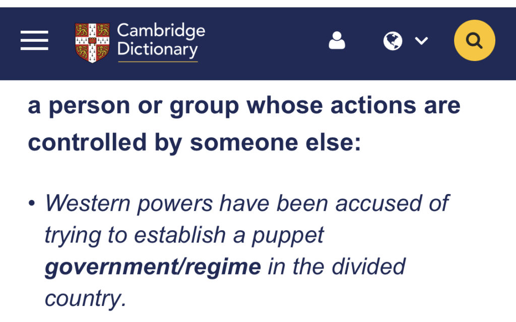 Definition of puppet from Cambridge Dictionary