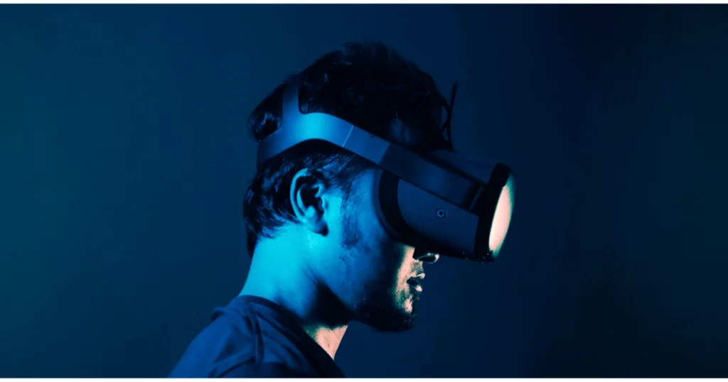 Man looking through VR glasses