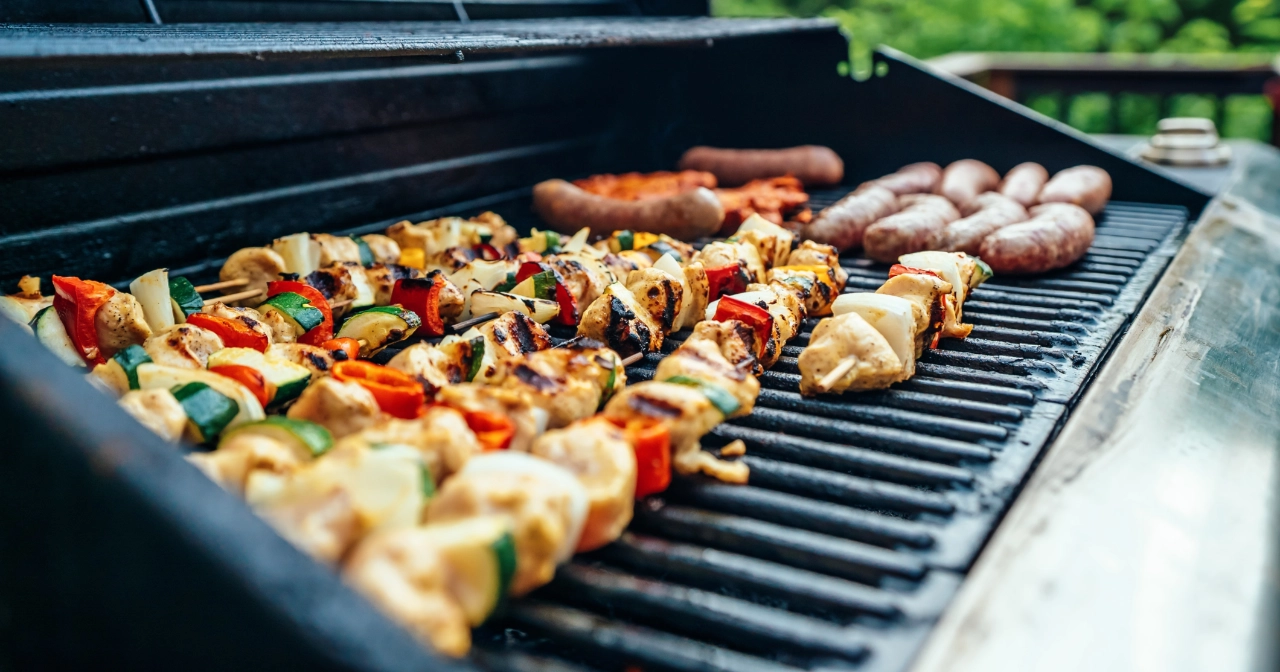Kabobs and other meats on grill