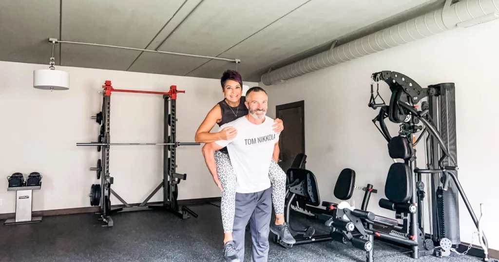 Tom and Vanessa in their home gym