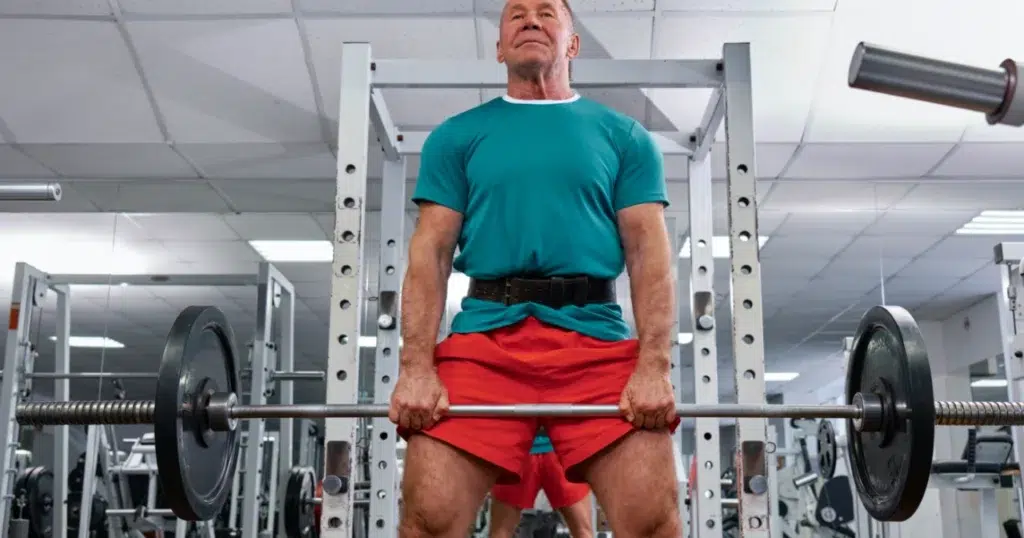 Middle aged man doing deadlifts