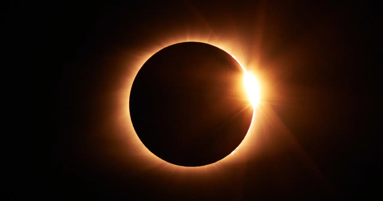 Solar eclipse showing sun and moon