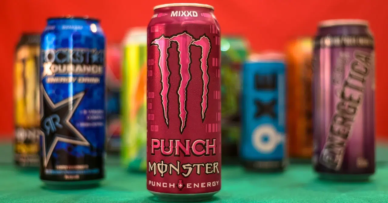Collection of different energy drinks